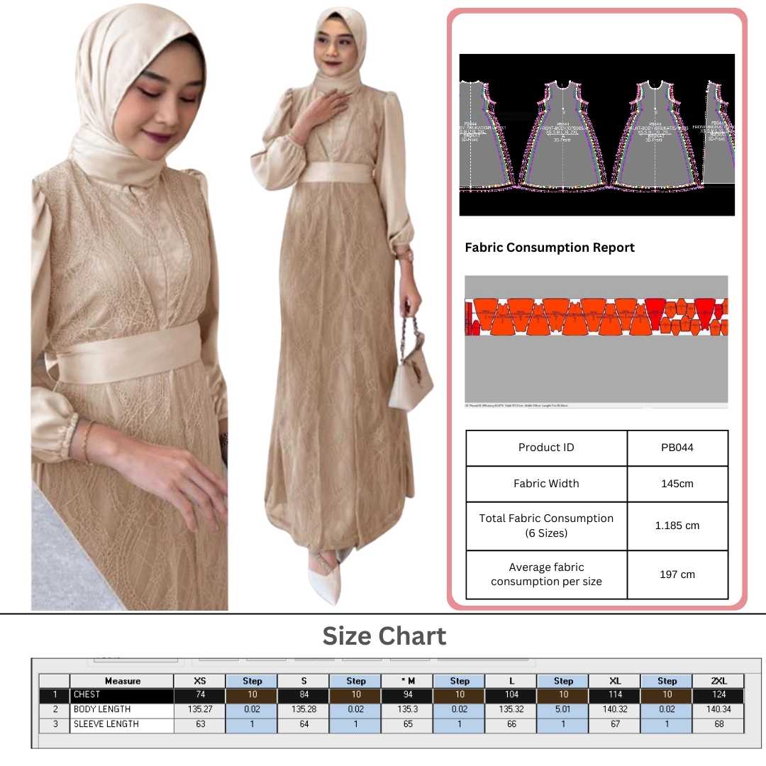 PB044 | Gamis Pesta | Pola Pattern | Polabook