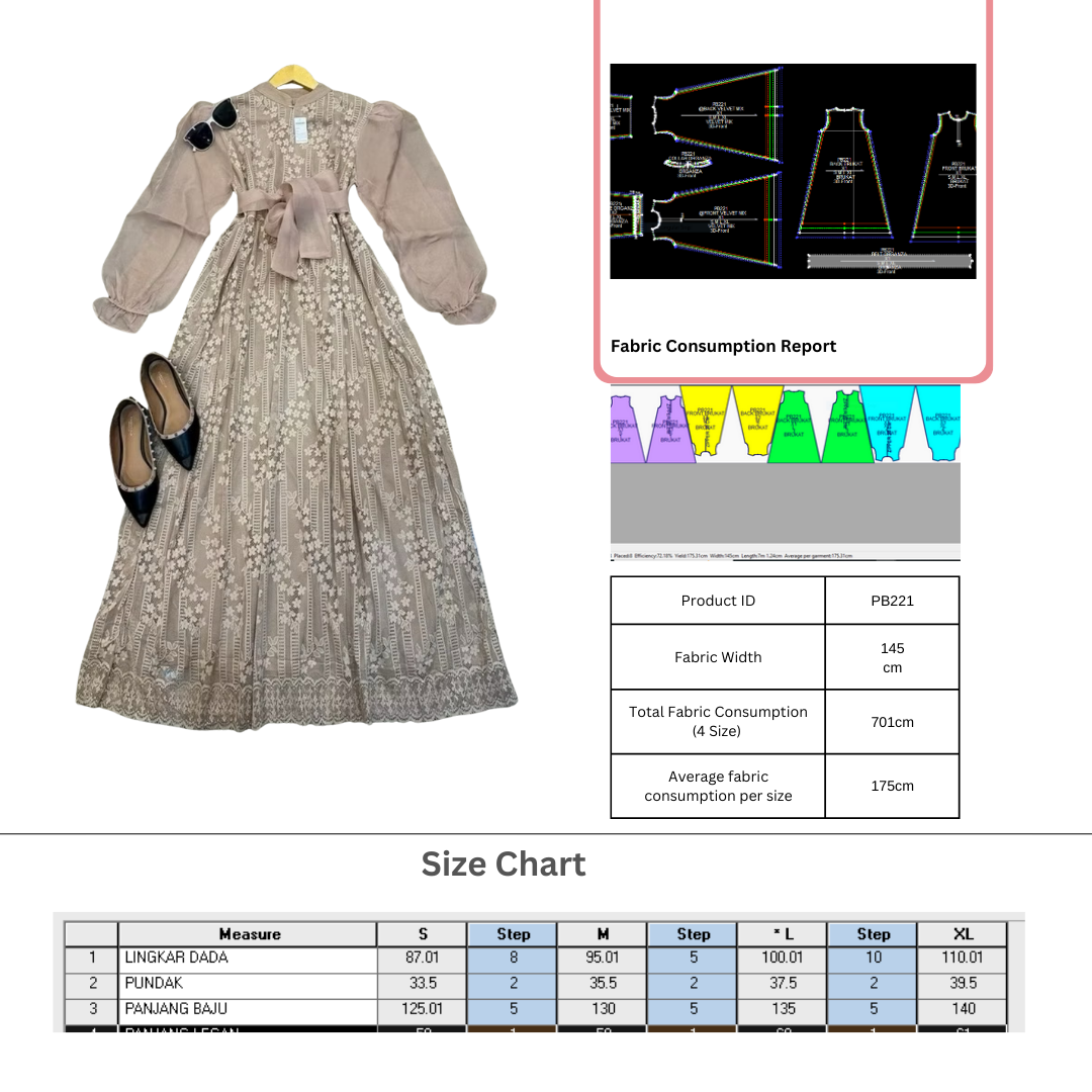 PB221 | Gamis Pesta |  Dress |  Women Collection | Muslim Wear | Pola Pattern | Polabook
